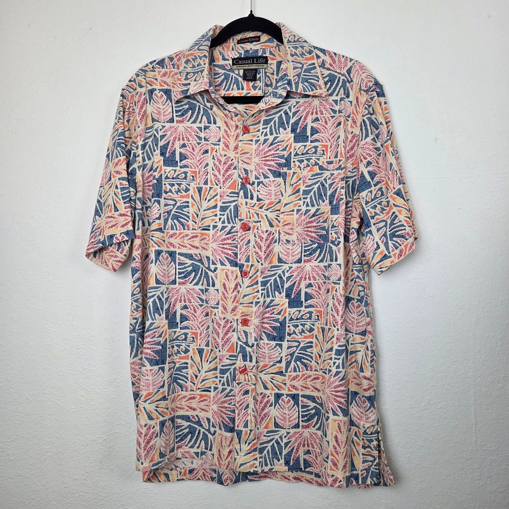 Casual Life Men‎ Large Tropical Palm Leaf Button Up Shirt Limited Edition